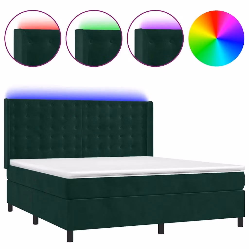 Letto a Molle con Materasso vidaXL in Velluto Verde Scuro con Illuminazione LED e Porte USB L/P/H: 180 x 200 x 128 cm – 2