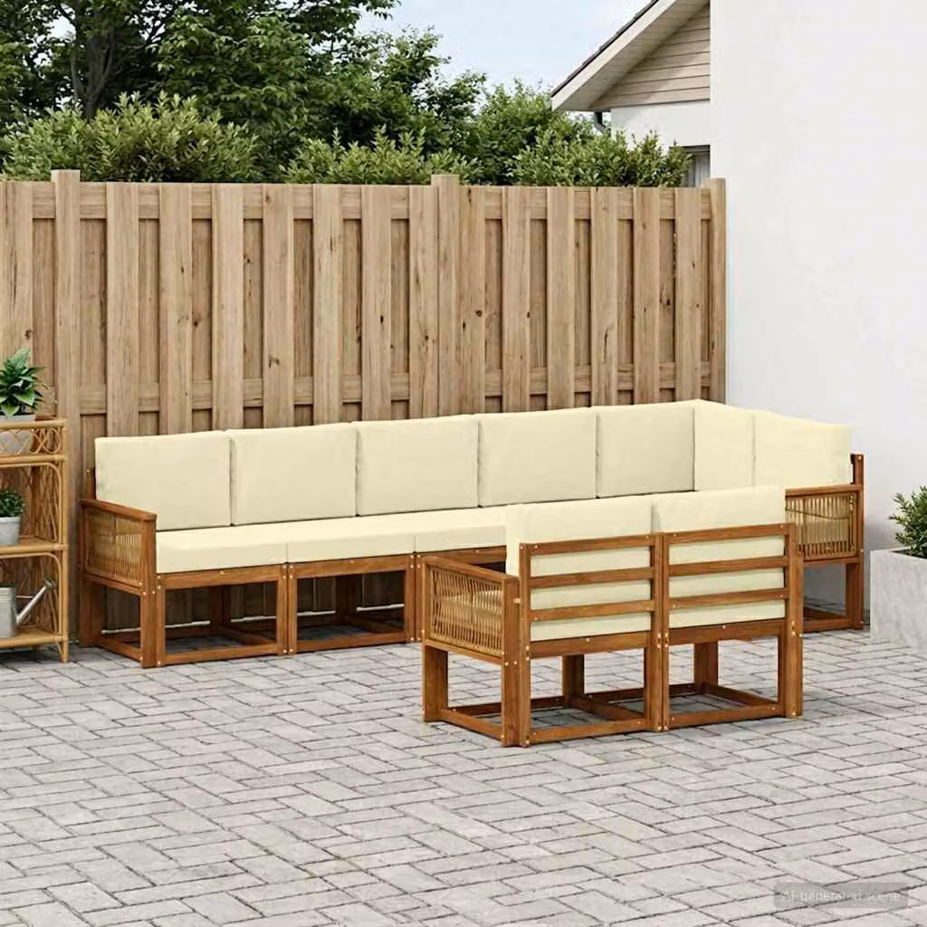 Set di divani da esterno vidaXL 8 pz in legno di acacia con cuscini, colore beige e marrone, design moderno a forma di L per giardino e terrazza