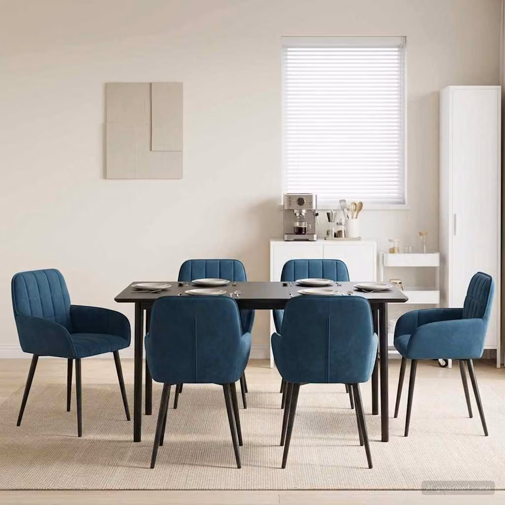 Set di 6 sedie da pranzo vidaXL in velluto blu con design moderno per cucina e sala da pranzo, L: 56.5 cm, P: 50 cm, H: 85 cm