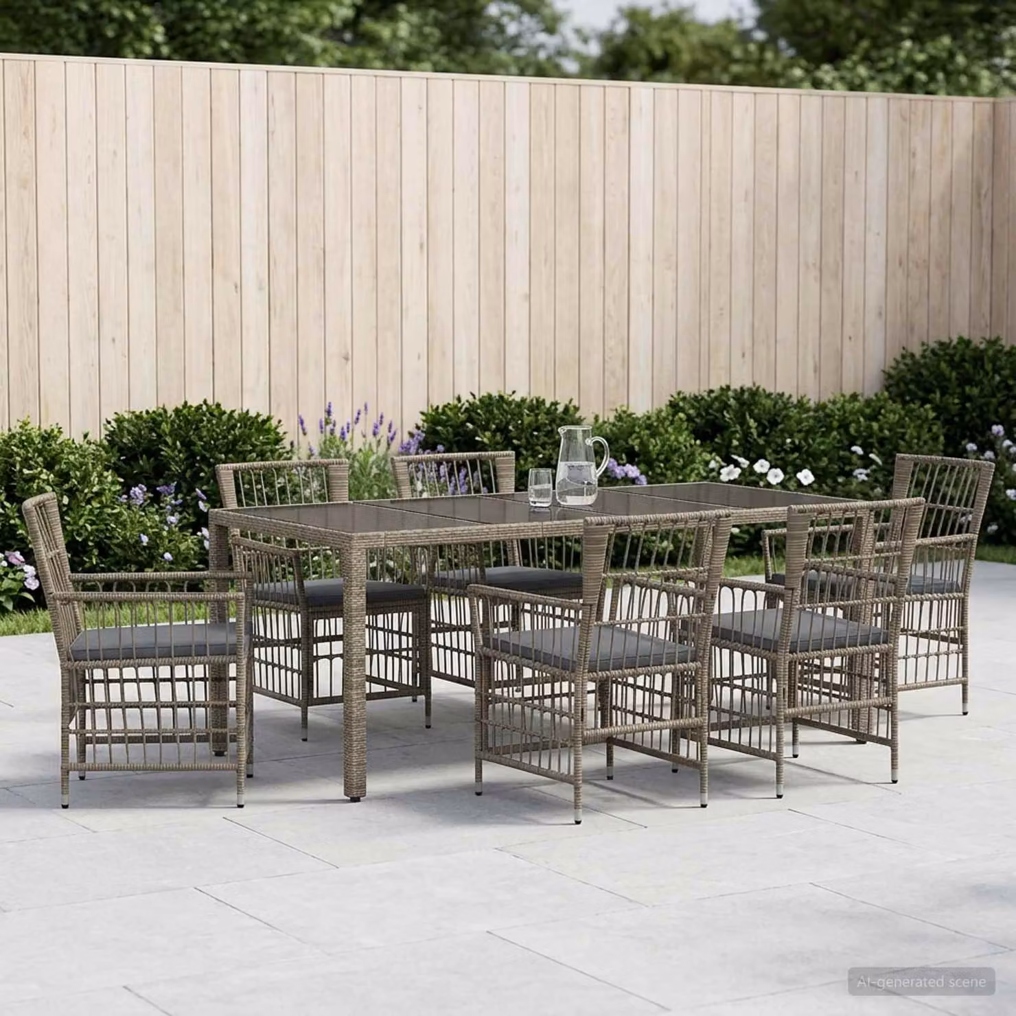 Set da pranzo per esterni vidaXL in polyrattan e vetro, 7 pezzi, Grigio