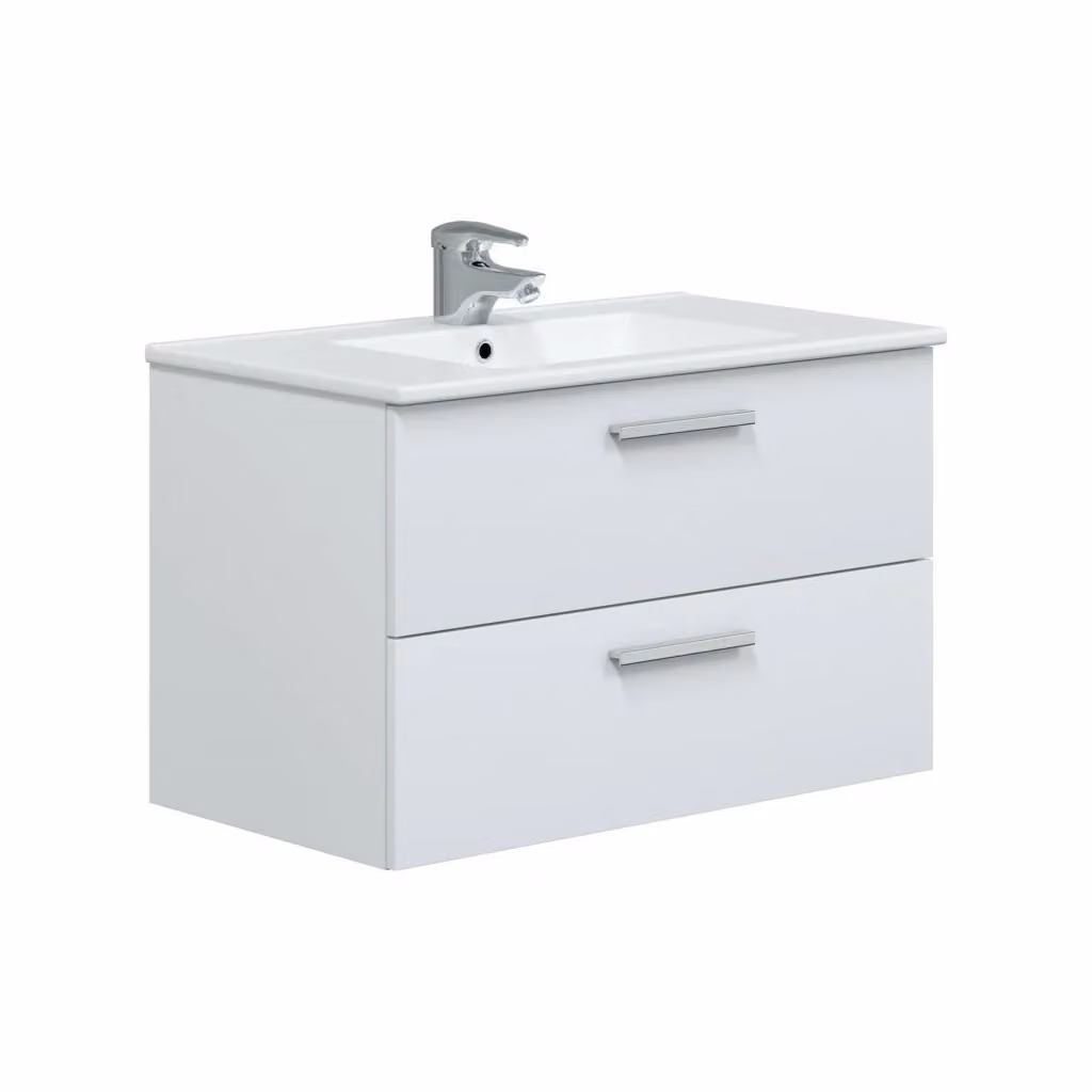 Mobile sottolavabo DMORA Felix bianco lucido con ante e cassetti, L 80 cm, P 45 cm, H 50 cm – 2