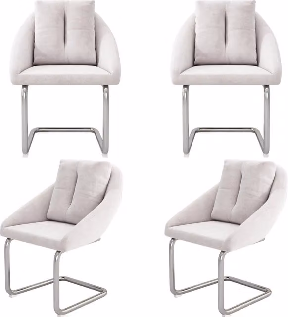 Set da 4 Sedie da Pranzo in Velluto Beige con Cuscino e Gambe Curvate in Metallo