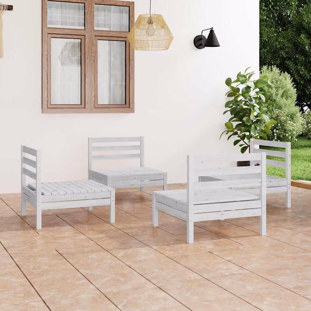 Set di divani da giardino moderno vidaXL in legno di pino bianco con tessuto
