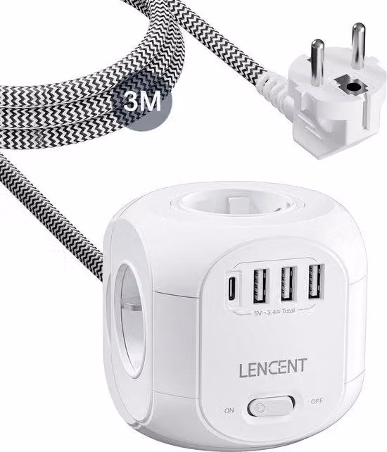 Multipresa USB Type-C con interruttore e cavo da 3 m