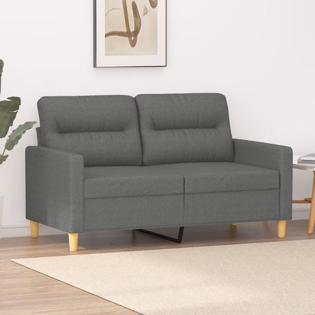 Divano a due posti, colore grigio scuro, 120 cm, rivestito in tessuto