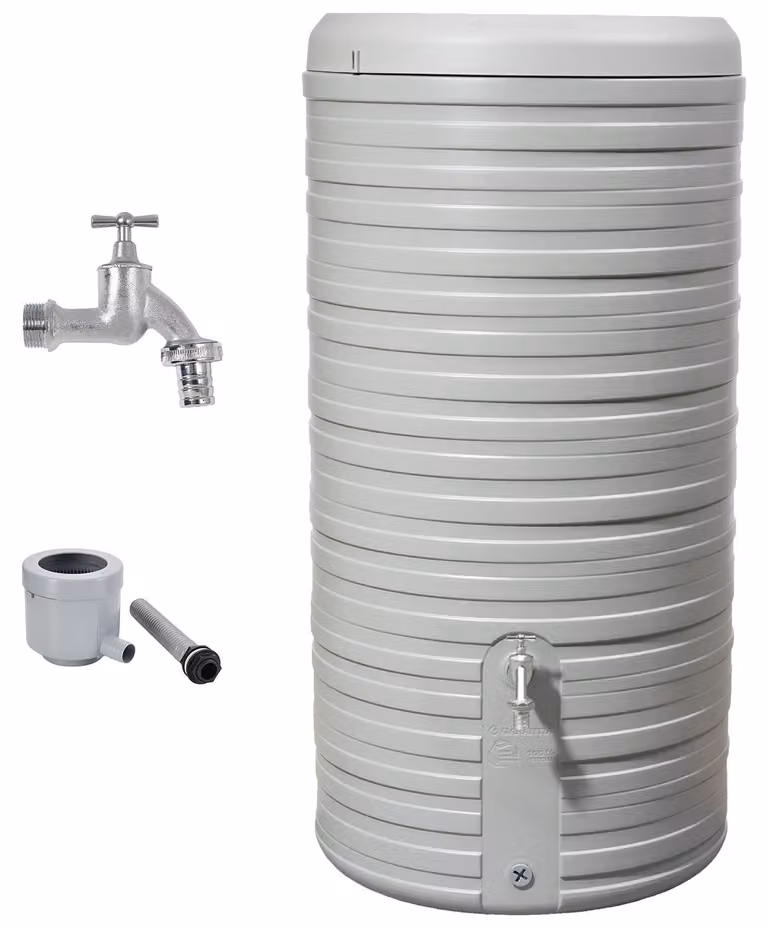 GARANTIA NORDIC 2in1 serbatoio per pioggia set completo 300 litri grigio pietra incl. rubinetto cromato e raccordo pluviale