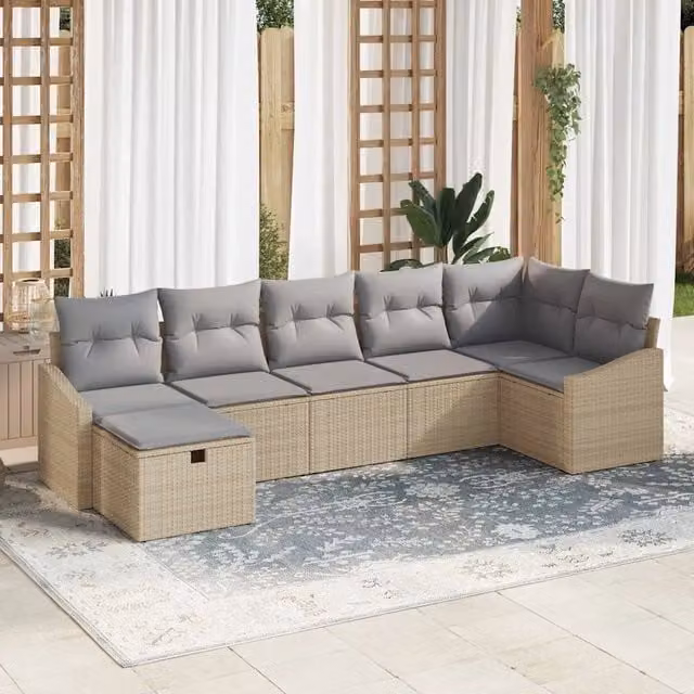 Set di divani da giardino vidaXL a forma di L con 8 pezzi in rattan e cuscini beige o grigi