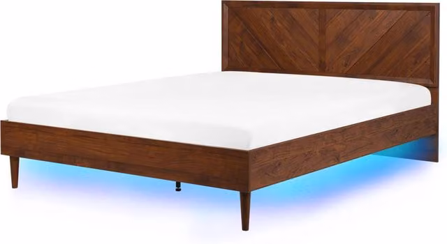 Letto 180 x 200 cm in legno scuro con rete a doghe LED vintage