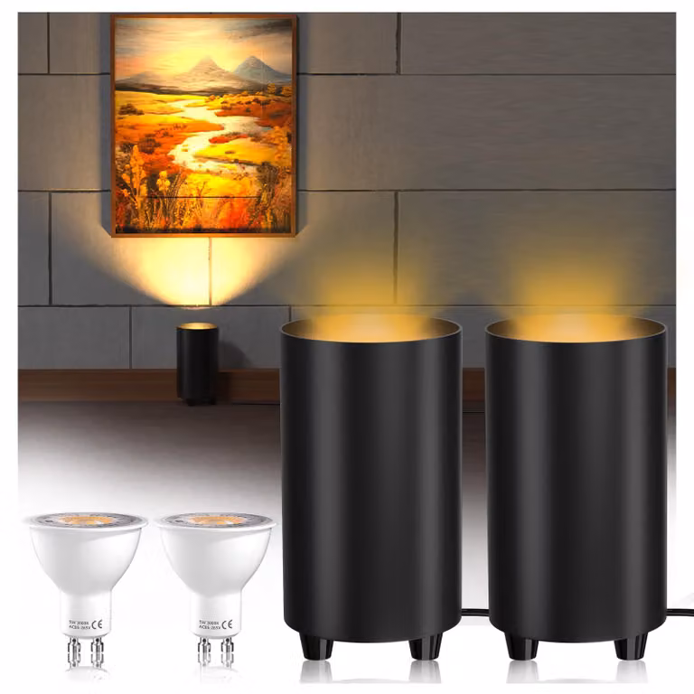 Lampada da terra GU10, 5W, set da 2, colore nero, con interruttore a pedale, luce bianco caldo 3000K
