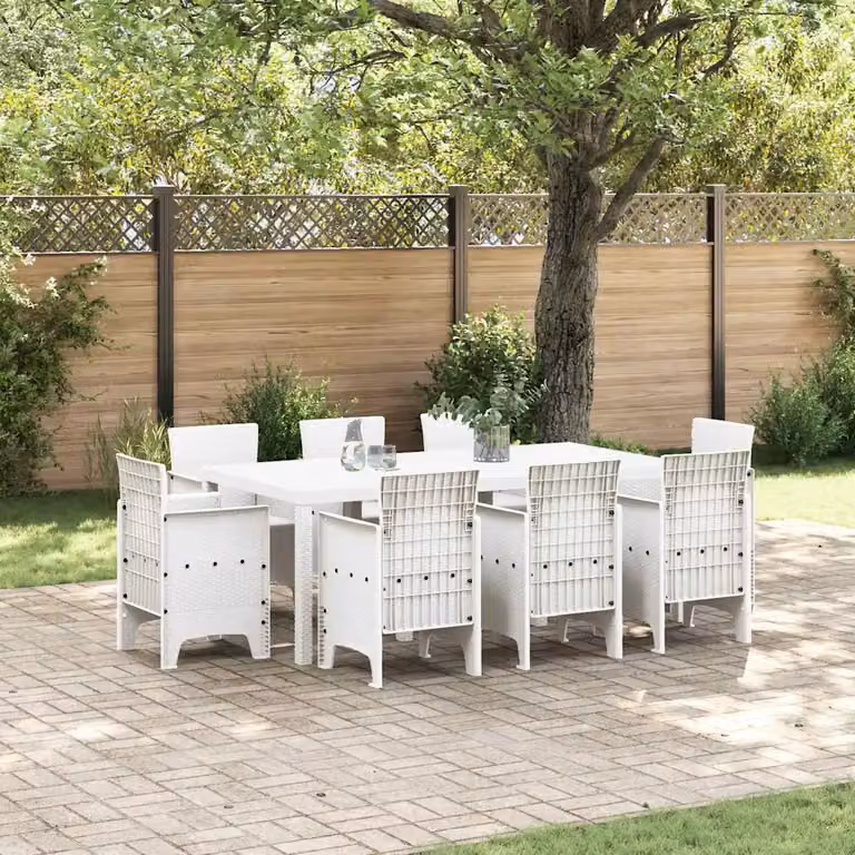 Set da pranzo per giardino e terrazzo vidaXL in polipropilene bianco 9 pezzi