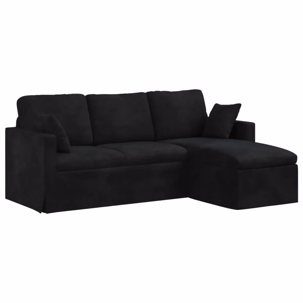 vidaXL Divano Moderno in Velluto Nero con Cuscini e Coperture Rimovibili L: 198 cm, P: 134 cm, H: 80 cm – 2