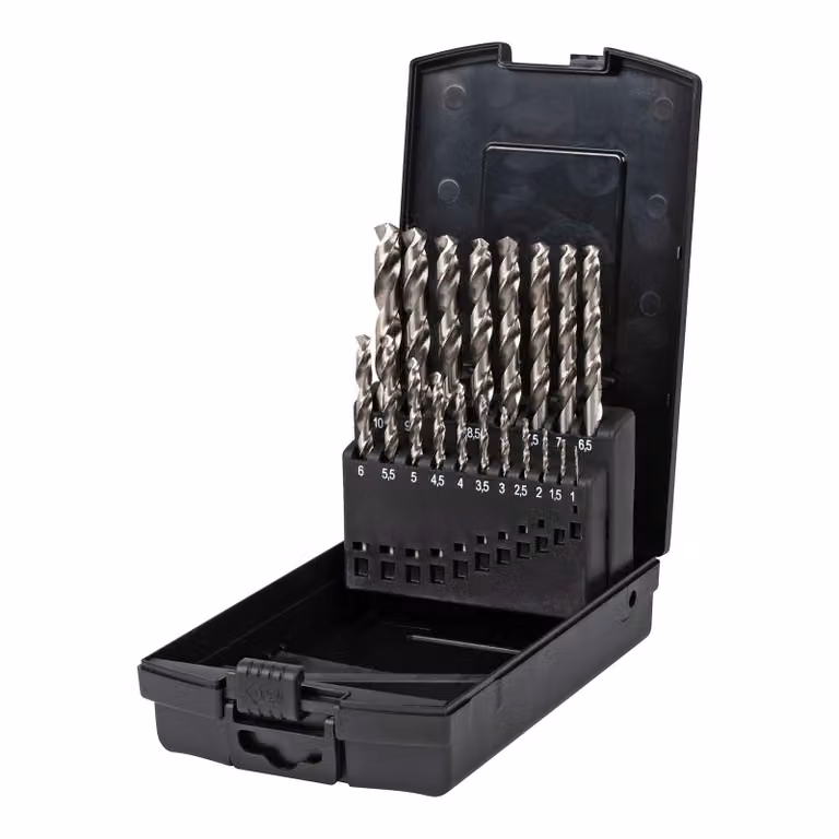 Set di punte elicoidali STIER HSS-Co5 / HSS-E, 19 pezzi, set di punte in metallo di prima qualità, set di punte in acciaio, rettificate, gambo cilindrico, contenuto di cobalto del 5%, DIN 338, tipo N