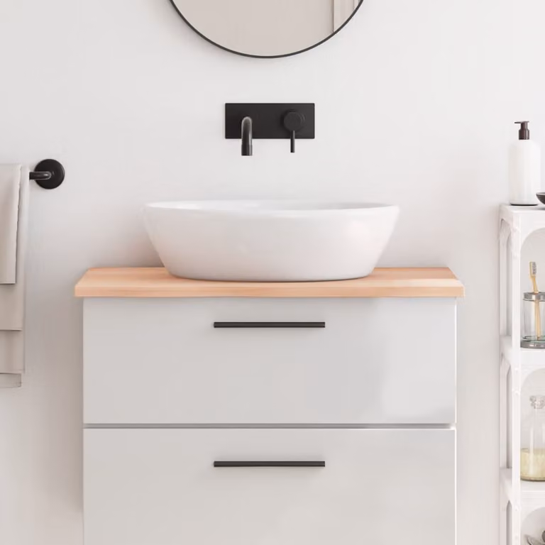Piano da bagno vidaXL in legno massello non trattato, colore marrone, L: 80 cm, P: 60 cm, H: 2 cm