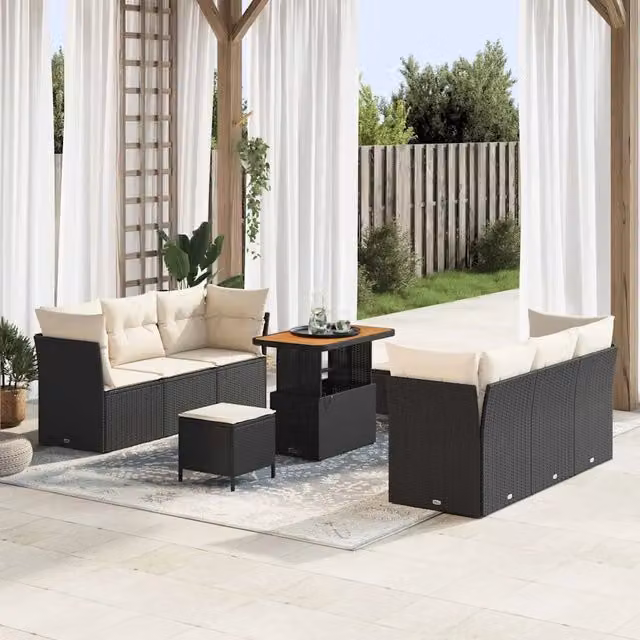 Set Divano da Giardino 9 pz Nero polyrattan 3361440