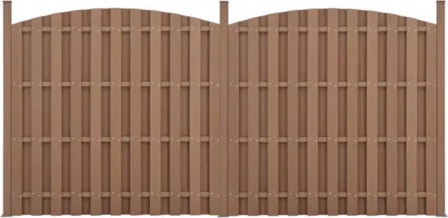 Set di 2 Pannelli Steccato ad Arco con Doghe in WPC e Base in Acciaio (AxL)185x376 cm - Marrone NEU.HOLZ