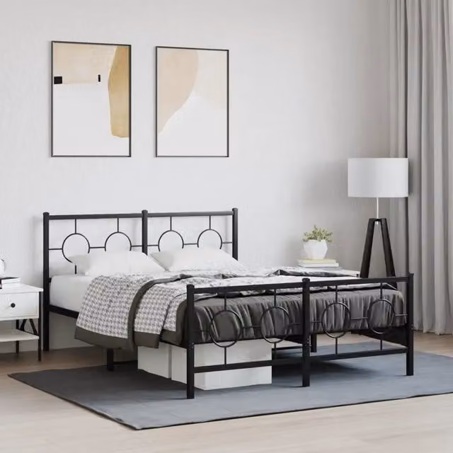 Giroletto con Testiera e Pediera-Struttura Letto Metallo Nero 140x190 cm 582602