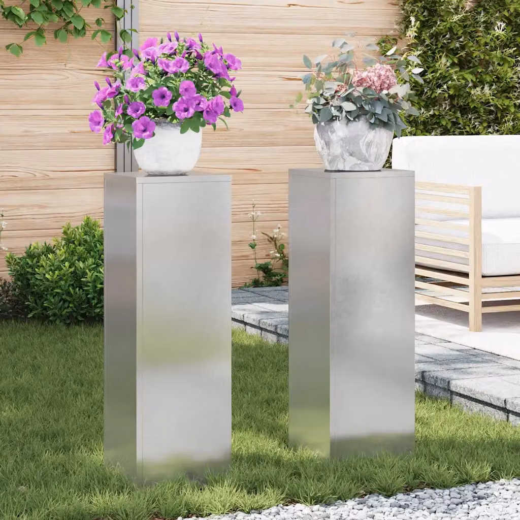 vidaXL Supporto per piante 2 pz Argento 24 x 24 x 75 cm Acciaio Inox