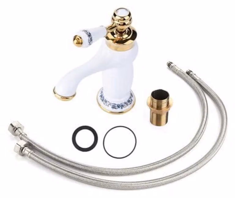 Miscelatore monocomando per lavabo, stile antico, in ottone, con decorazioni floreali, per acqua calda e fredda, attacco G1/2", con componenti in Vetroceramica