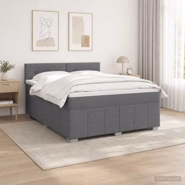 Letto Box Spring vidaXL con Materasso a Molle Insacchettate e Illuminazione LED sotto il letto, Grigio e Bianco, L/P: 140 x 190 cm
