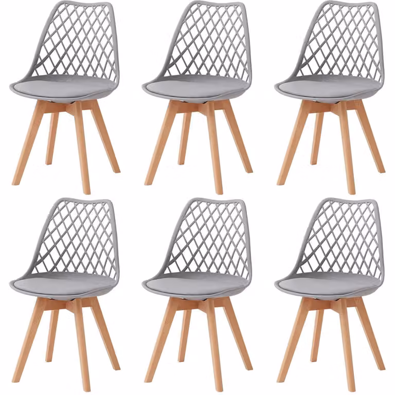 Sedie da pranzo e da cucina - Set da 6 - Design moderno, seduta imbottita in ecopelle, struttura in plastica, senza braccioli, dimensioni 82x55x48 cm - Grigio chiaro