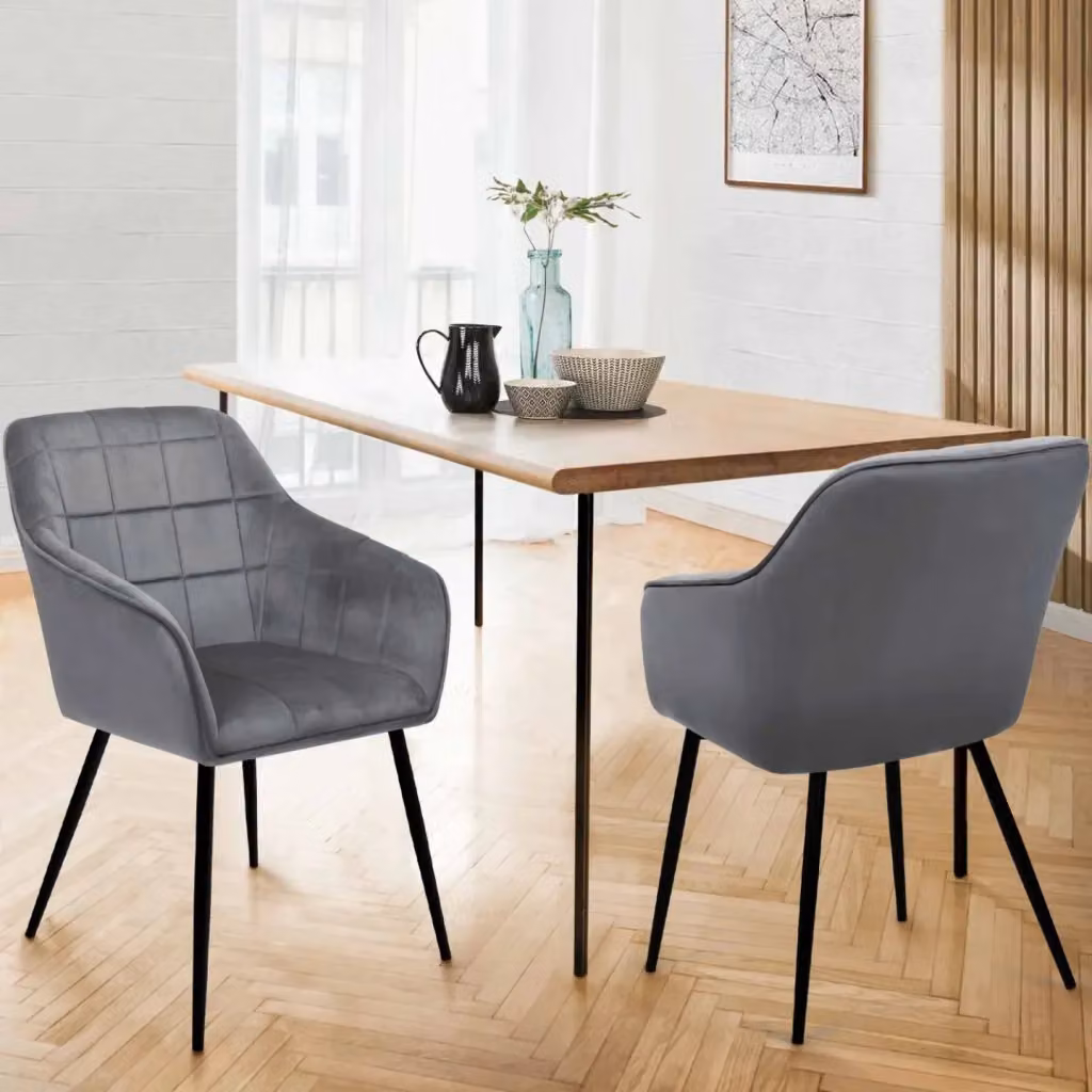 Set di 2 sedie da pranzo MADY IDMarket in velluto grigio chiaro con struttura in metallo moderno – 2
