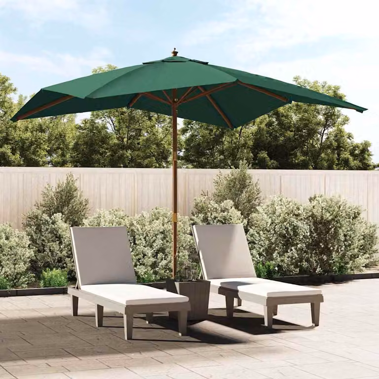 Ombrellone da Giardino vidaXL con Palo in Legno e Copertura in Poliestere, Verde, L 300 x P 300 x H 273 cm