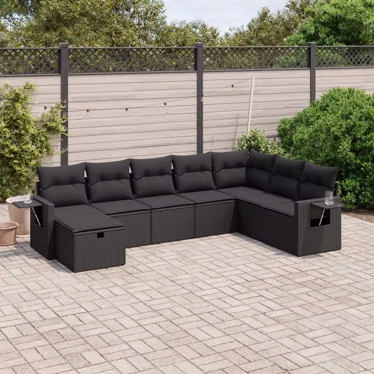 Maison Exclusive - Set da giardino 8 pezzi con cuscini in polyrattan nero