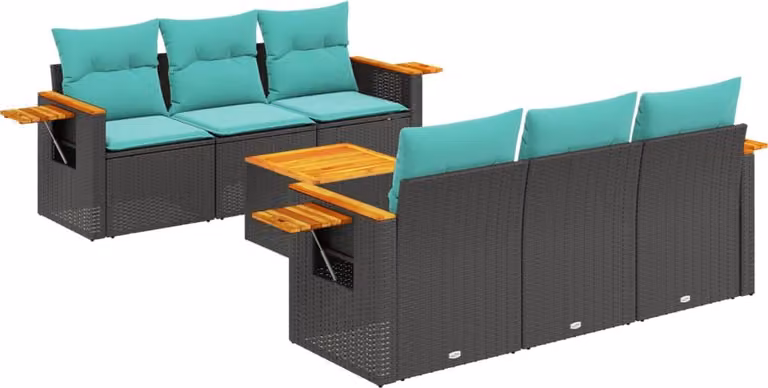 Set Divani da Giardino 7 pz con Cuscini Nero in Polyrattan