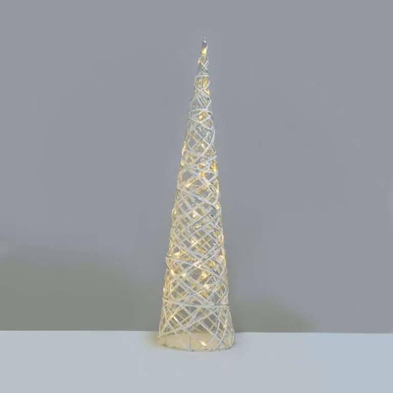 ACA Lighting albero conico bianco + argento 40 mini WW LED 3xAA a batteria, IP20, 20,5x80cm X11401118