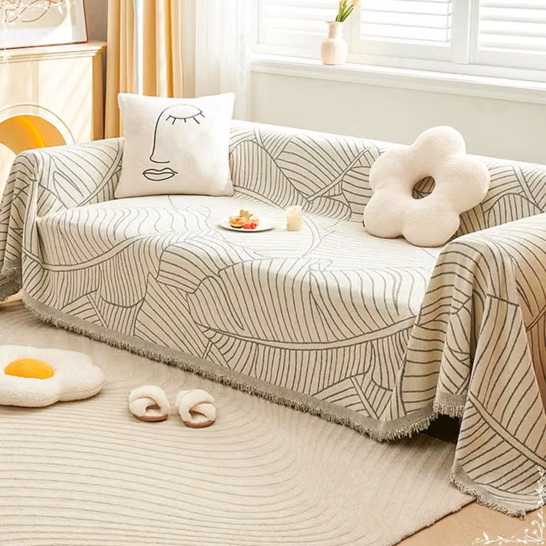 Coperta decorativa con frange, adatta per divani a una piazza