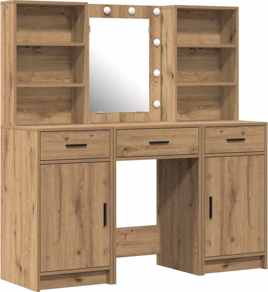 Set da tavolo da trucco con LED 3 pcs Rovere artigianale