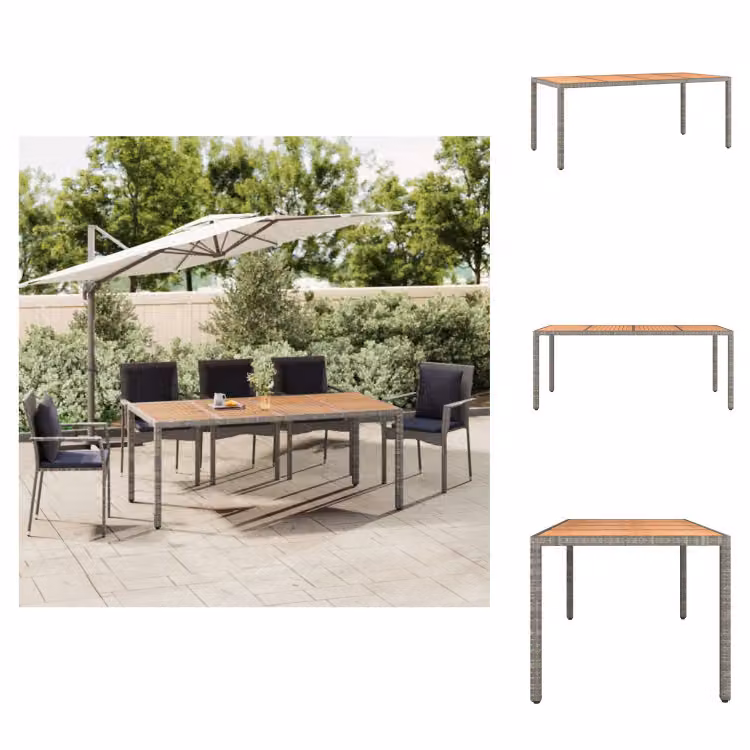 vidaXL Tavolo da giardino con piano in legno in poly rattan grigio e legno massiccio di acacia - Tavoli da giardino