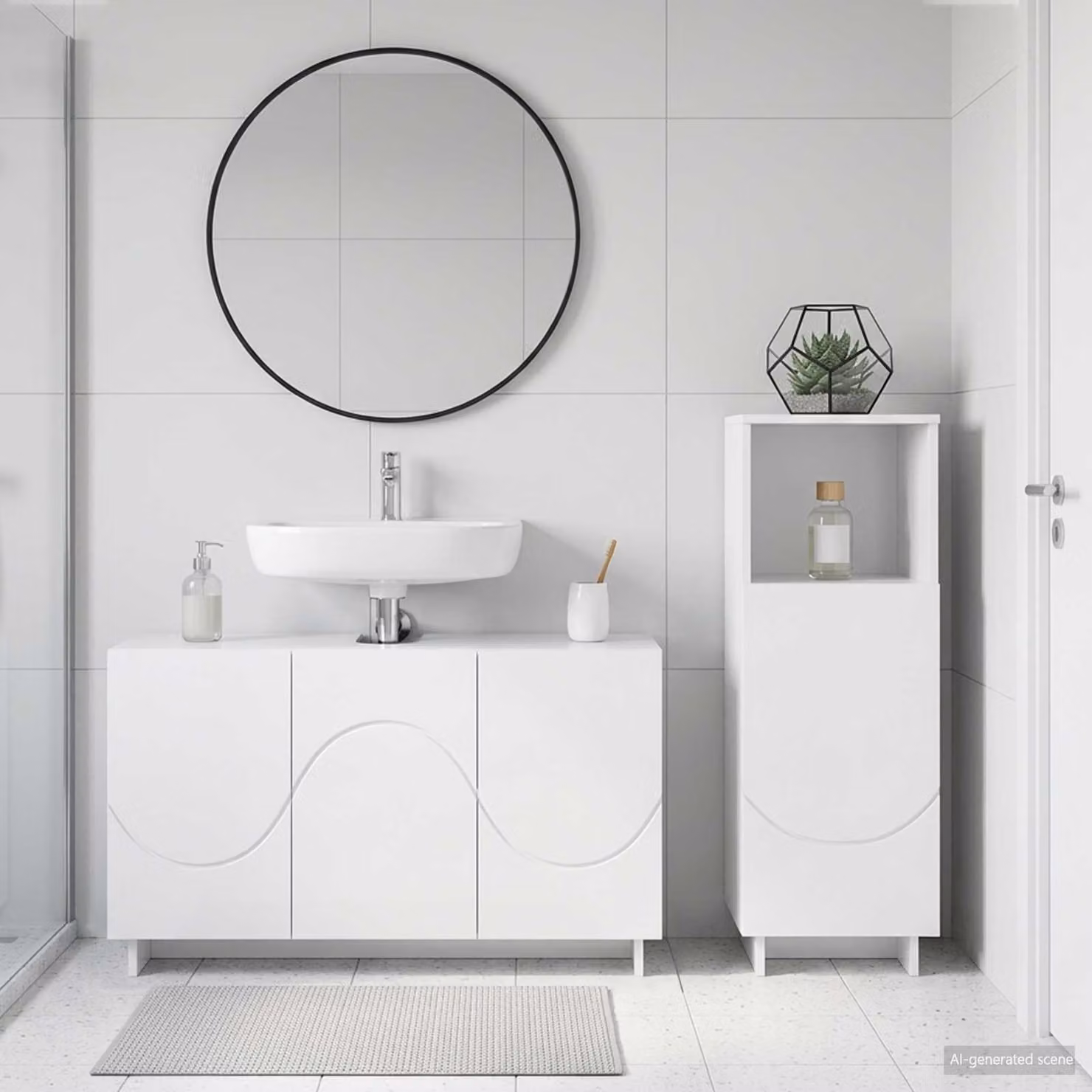 Set mobili da bagno vidaXL 2 pz Bianco Lucido in MDF con mobileto laterale e base lavabo