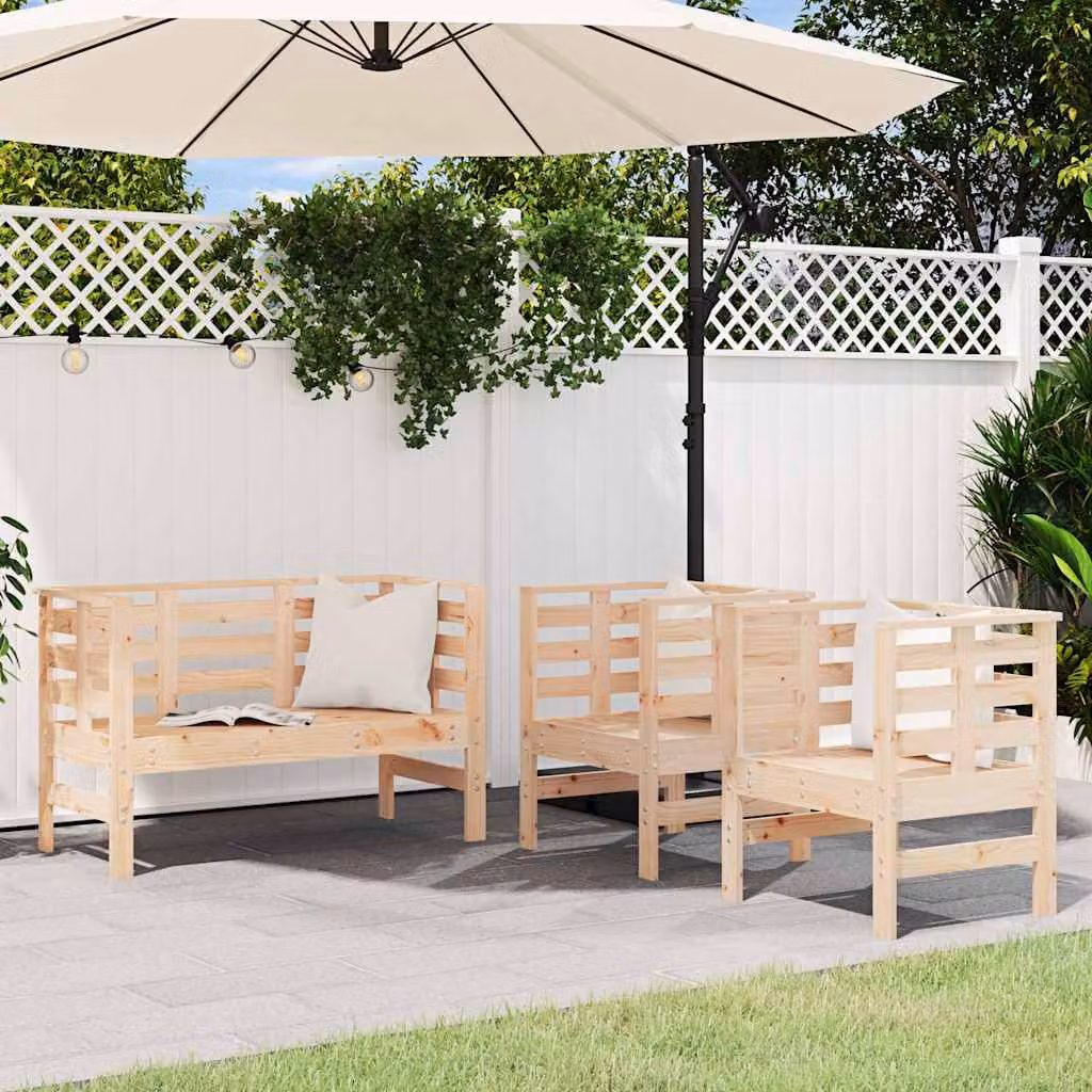 Set Salotto da Giardino vidaXL 3 pz in Legno Massello di Pino Naturale