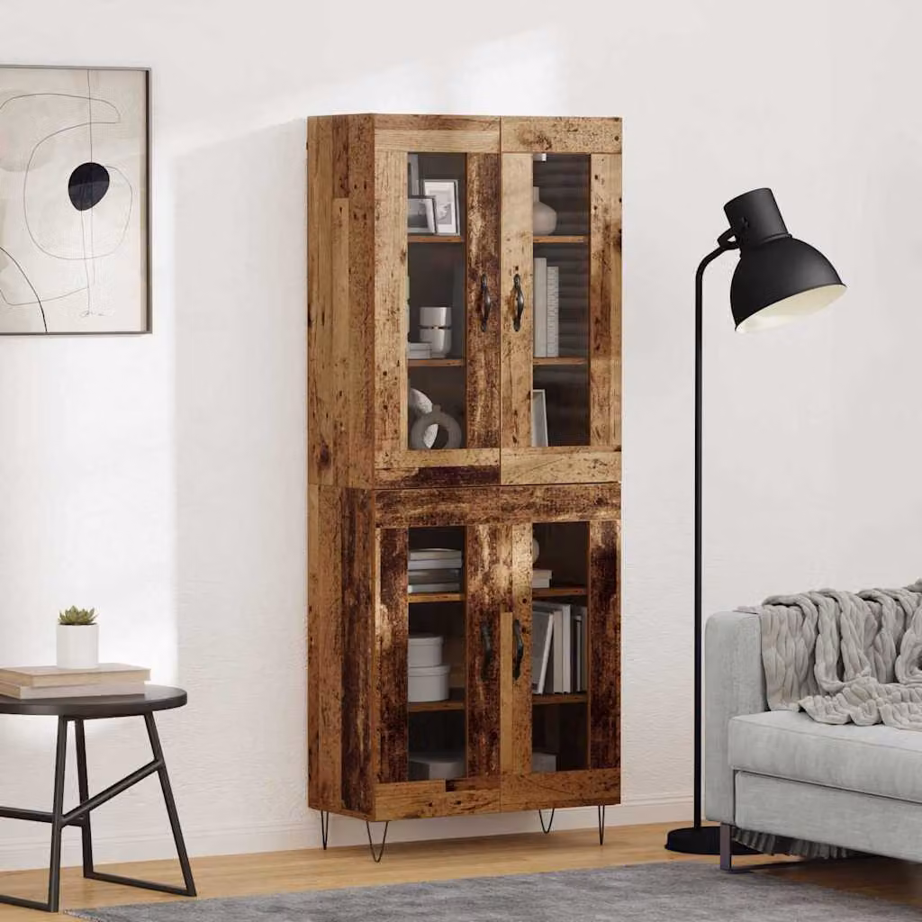 vidaXL Credenza Moderna in Legno e Metallo con Ante in Vetro, Marrone, L: 69,5 cm, P: 34 cm, H: 90 cm – 1