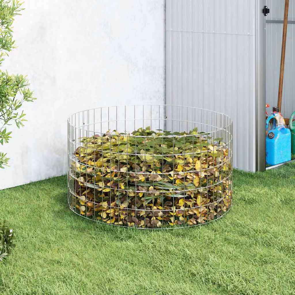 Compostiera da giardino vidaXL in acciaio zincato color argento Ø100 x H 50 cm