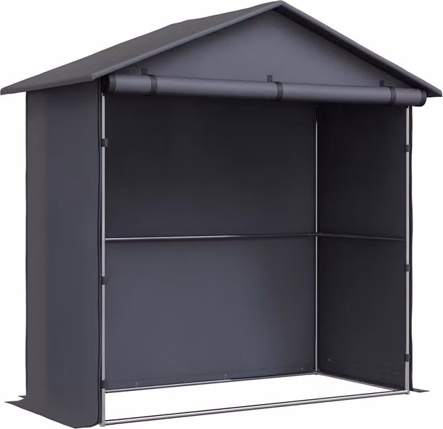 Capanno da Giardino in Acciaio Zincato con Porta Avvolgibile e Tetto a Capanna, Grigio Antracite, L: 200 cm, P: 112 cm, H: 200 cm