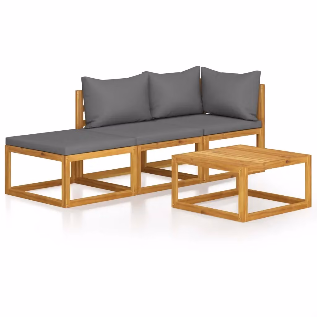 Set di Divani da Giardino vidaXL 4 Pezzi in Legno di Acacia con Cuscini Grigi e Tavolino Moderno – 2
