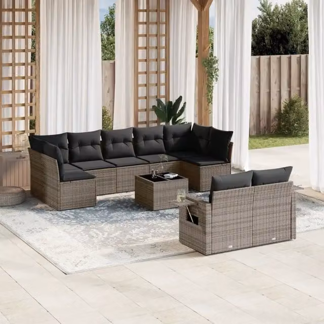 Set Divano da Giardino Moderno VIDAXL in Polyrattan Grigio con 10 Pezzi e Cuscini