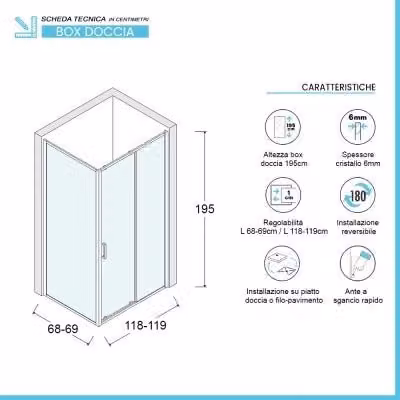 Box doccia angolare Icon con vetro trasparente fisso e scorrevole L: 120 cm, P: 70 cm, H: 195 cm