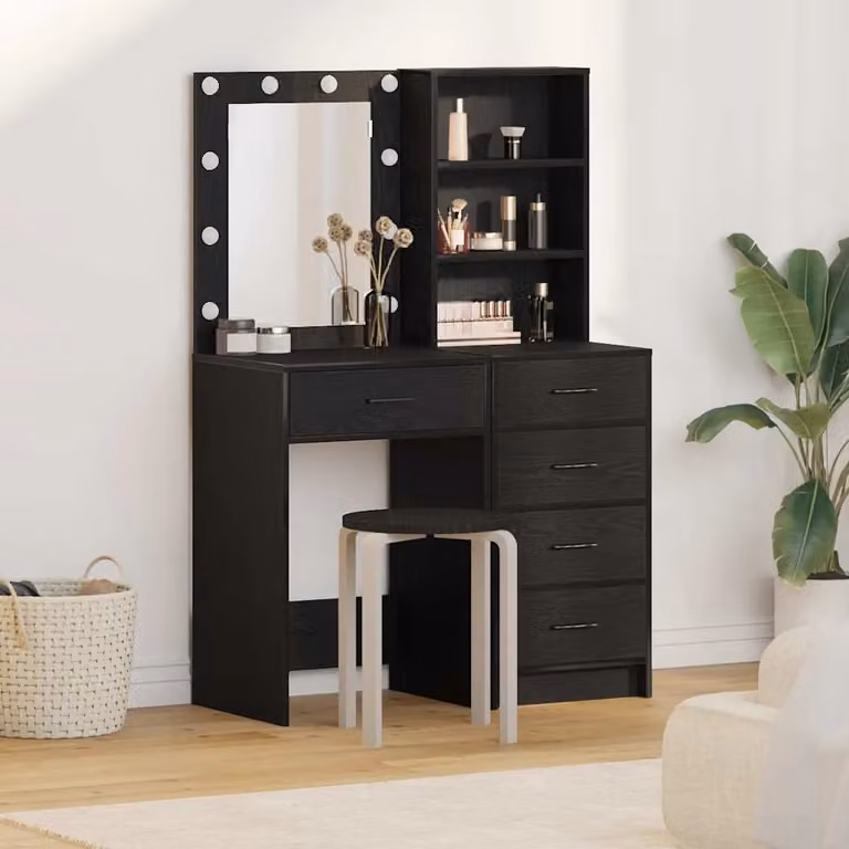 Set di 2 Tavoli da Trucco vidaXL in MDF Nero Opaco L 50 cm x P 41 cm x H 135 cm