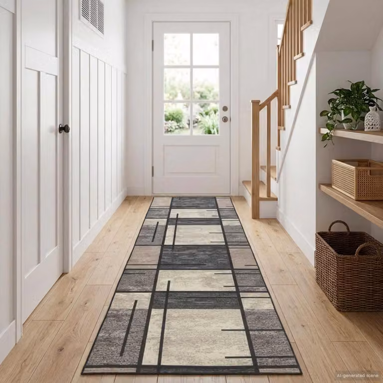 Tappeto Runner vidaXL LESAKA Marrone con motivo diamante in velluto, L: 100 cm, P: 300 cm
