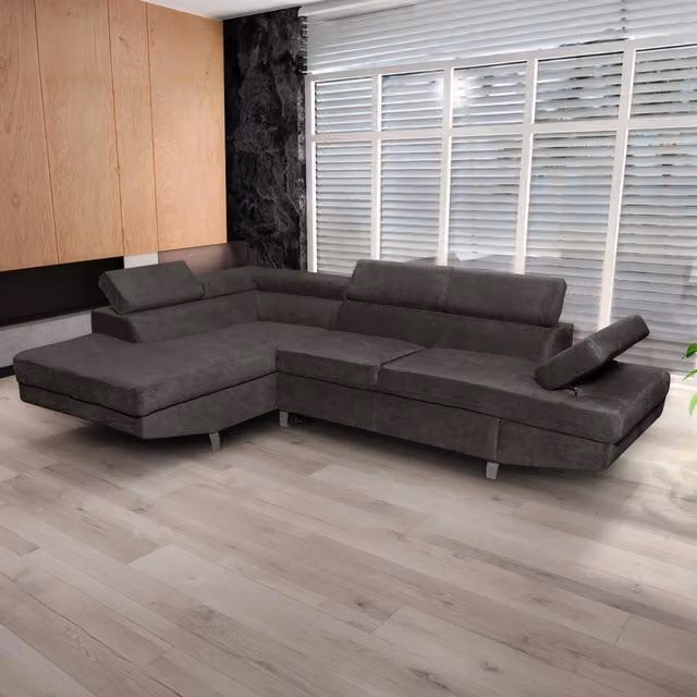Divano letto angolare Rio con penisola contenitore sinistra in tessuto grigio scuro L 272 cm