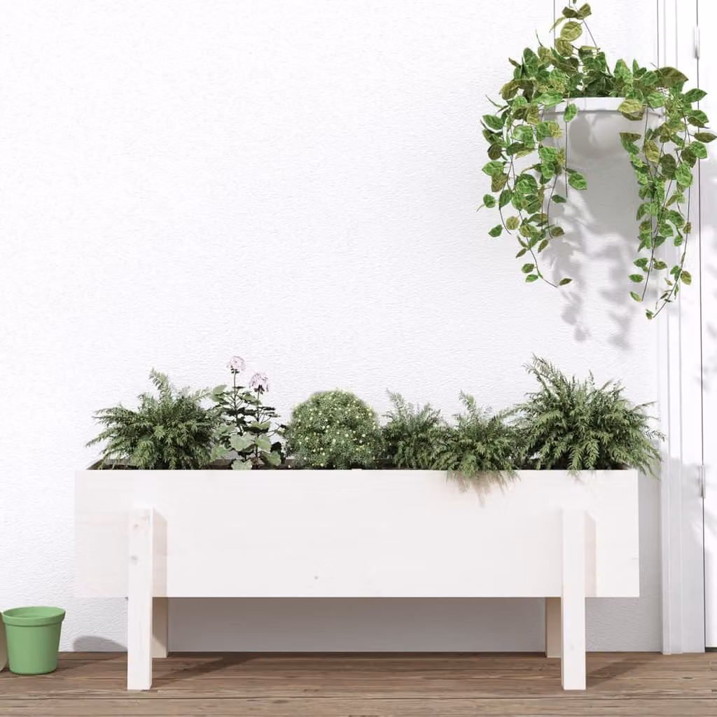 Fioriera Rialzata da Giardino vidaXL in Legno di Pino Massello, Bianca, L 101 x P 30 x H 38 cm