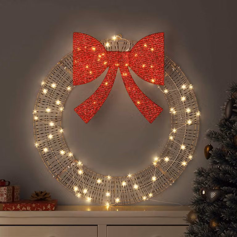 Ghirlanda di Natale rotonda vidaXL con 60 LED bianco caldo e telecomando, L 75 x P 75 x H 8 cm
