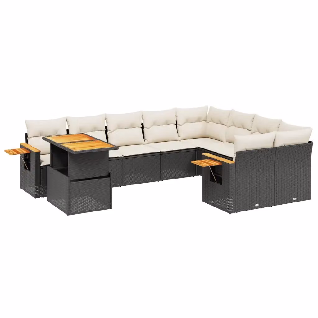 Set di Divani da Giardino vidaXL 10 Pezzi a Forma di U in Polyrattan Nero con Cuscini e Tavolino da Esterno – 2