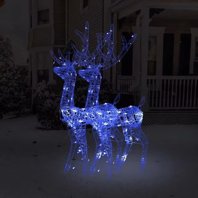 Set di 2 decorazioni natalizie a forma di renna vidaXL con illuminazione LED blu, Altezza: 128 cm