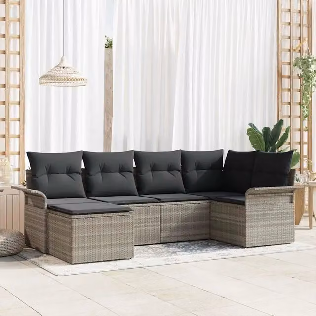 Set Divano da Giardino 6 pz Grigio chiaro polyrattan 3354101