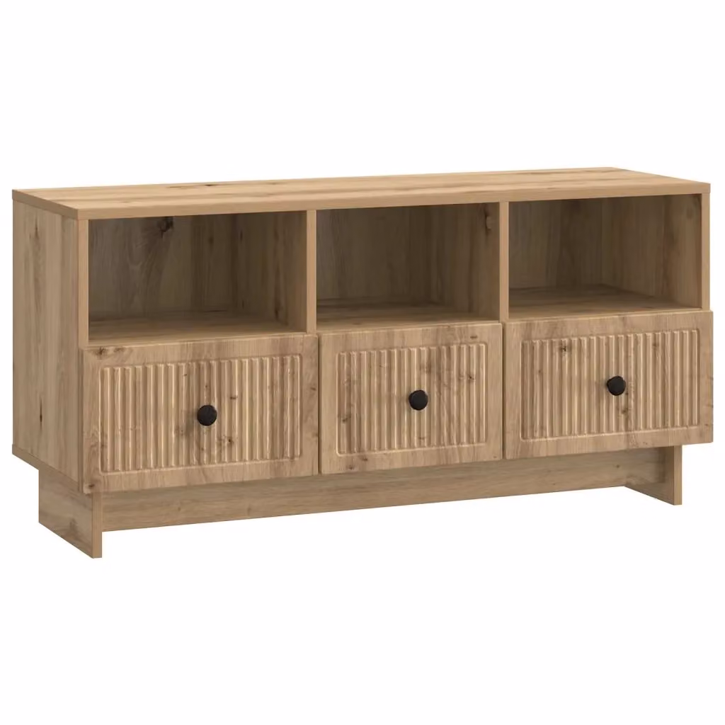 Mobile TV moderno in rovere artigianale marrone con cassetto L: 102 cm, P: 34,5 cm, H: 50 cm – 2
