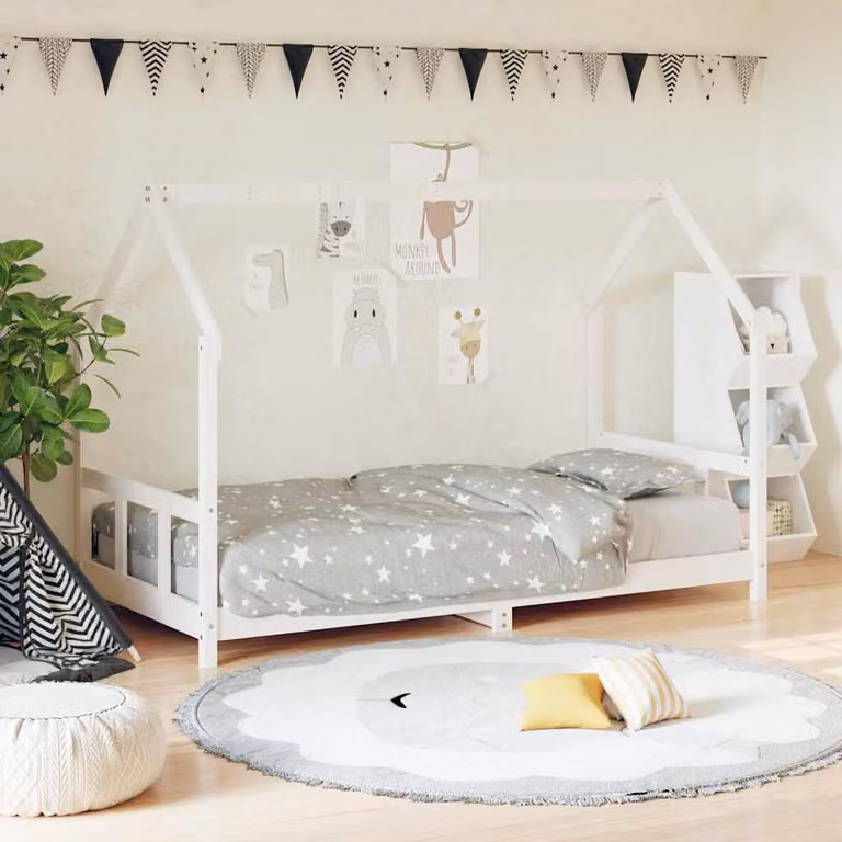 vidaXL Giroletto per Bambini in Legno Massello di Pino Bianco L 90 x P 200 cm